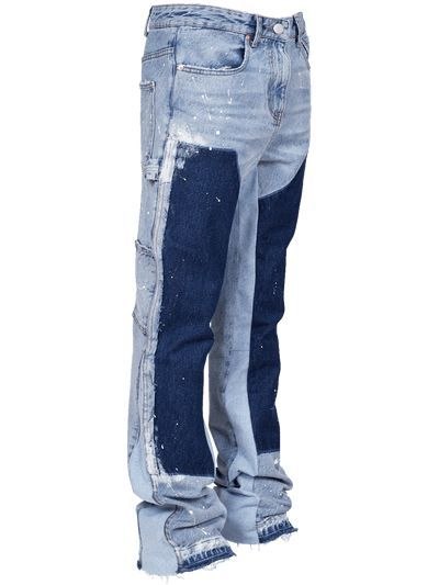 Reconstructed Indigo Patchwork Stacked Flare Jeans